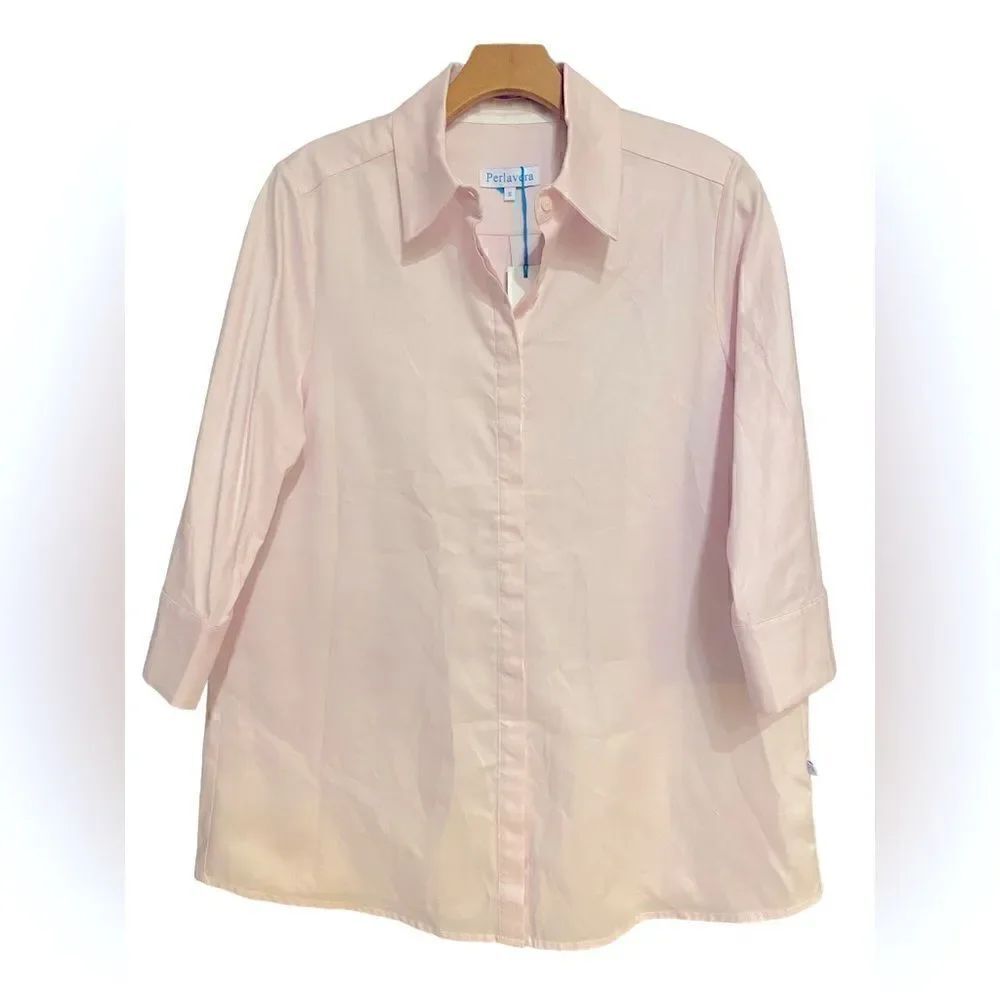 Perlavera NWT Sz S Soft Pink Classic Button Down Relaxed Palm Beach Tunic
